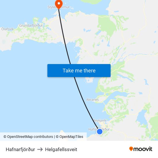 Hafnarfjörður to Helgafellssveit map