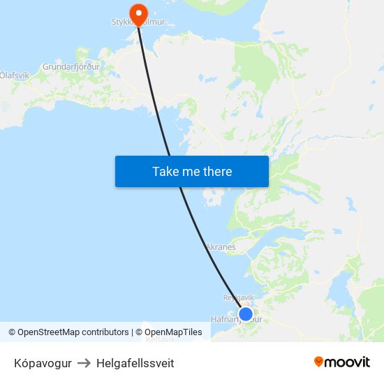 Kópavogur to Helgafellssveit map