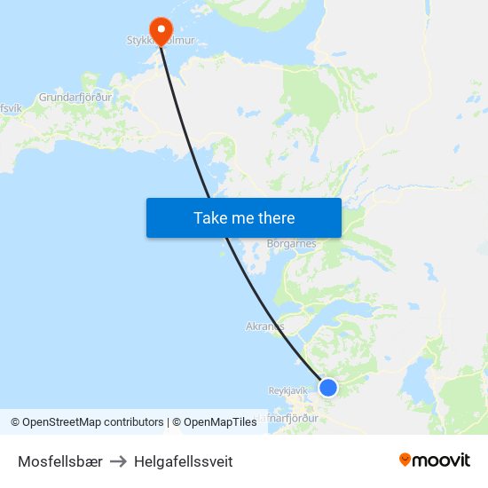 Mosfellsbær to Helgafellssveit map