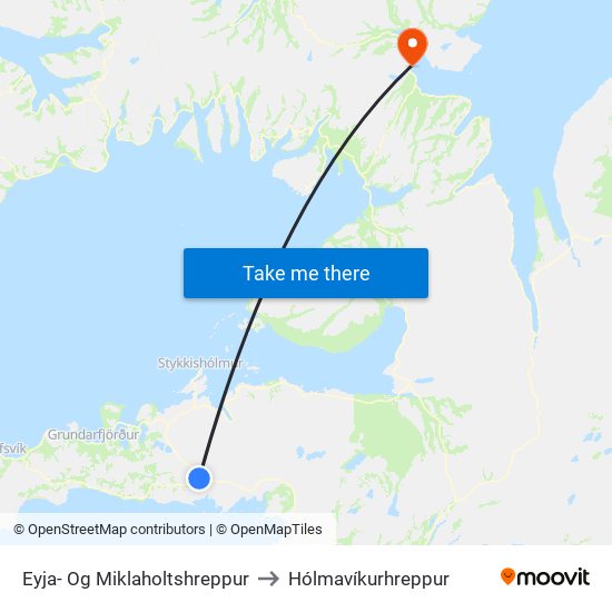 Eyja- Og Miklaholtshreppur to Hólmavíkurhreppur map