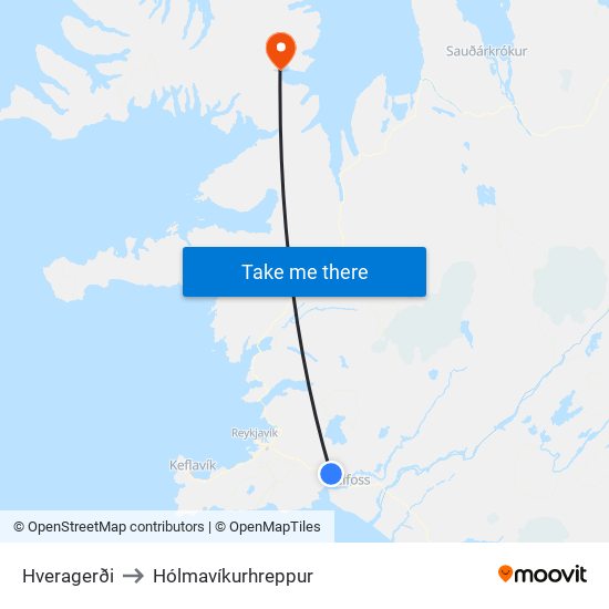 Hveragerði to Hólmavíkurhreppur map