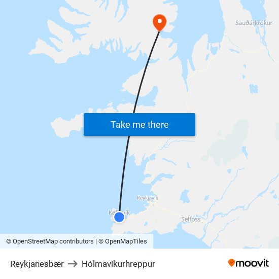 Reykjanesbær to Hólmavíkurhreppur map