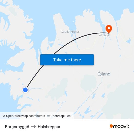 Borgarbyggð to Hálshreppur map