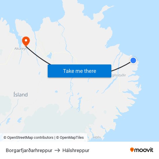 Borgarfjarðarhreppur to Hálshreppur map