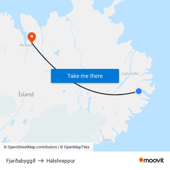 Fjarðabyggð to Hálshreppur map