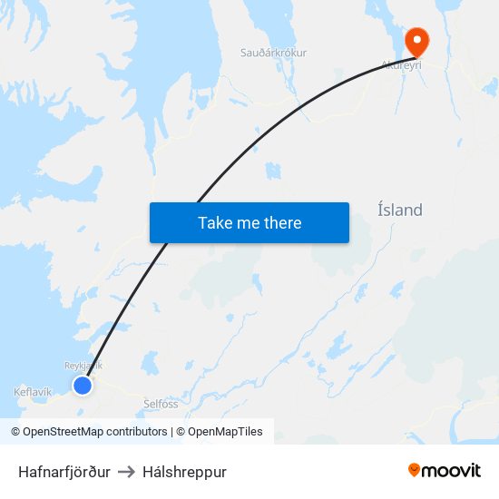 Hafnarfjörður to Hálshreppur map