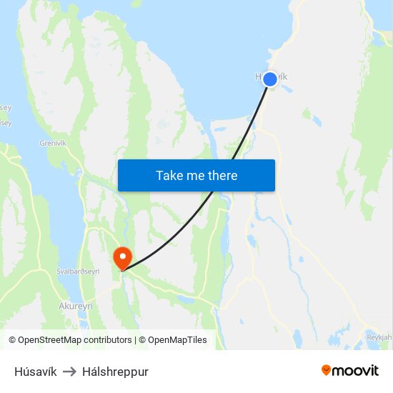 Húsavík to Hálshreppur map