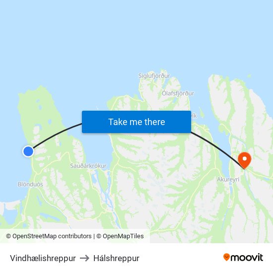 Vindhælishreppur to Hálshreppur map