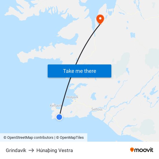 Grindavík to Húnaþing Vestra map