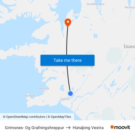 Grímsnes- Og Grafningshreppur to Húnaþing Vestra map