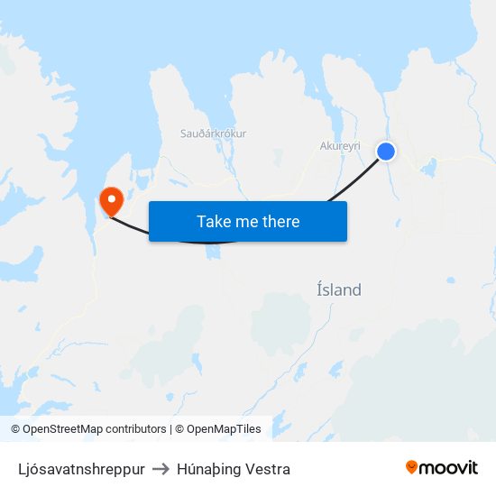 Ljósavatnshreppur to Húnaþing Vestra map