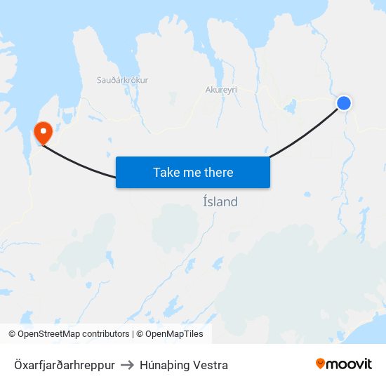 Öxarfjarðarhreppur to Húnaþing Vestra map