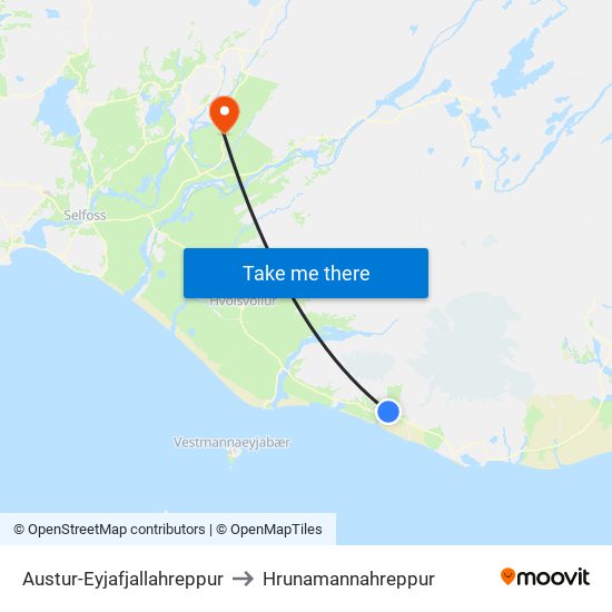 Austur-Eyjafjallahreppur to Hrunamannahreppur map