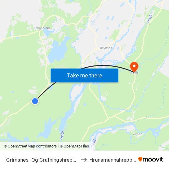 Grímsnes- Og Grafningshreppur to Hrunamannahreppur map