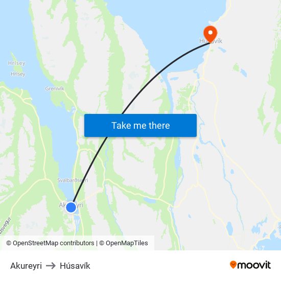 Akureyri to Húsavík map