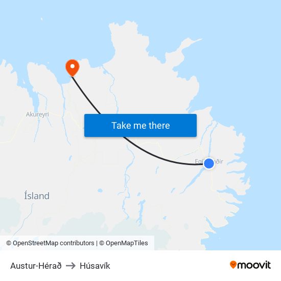 Austur-Hérað to Húsavík map