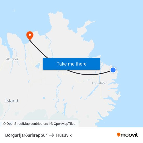 Borgarfjarðarhreppur to Húsavík map