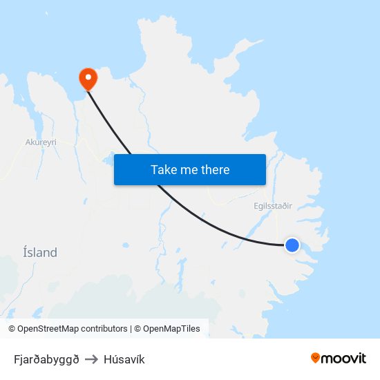 Fjarðabyggð to Húsavík map