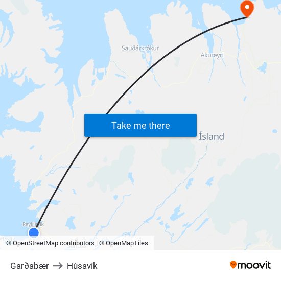 Garðabær to Húsavík map