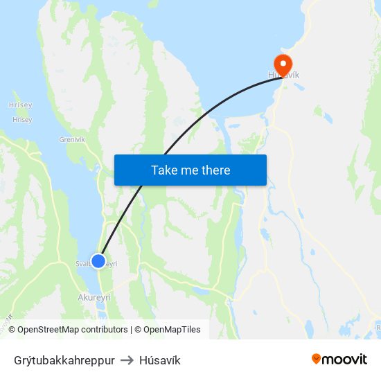 Grýtubakkahreppur to Húsavík map