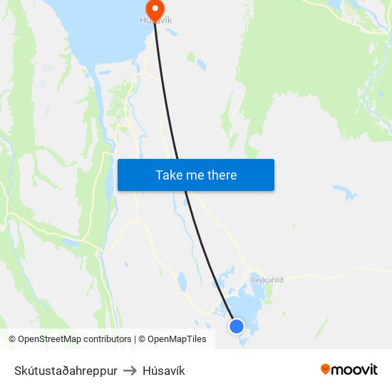 Skútustaðahreppur to Húsavík map