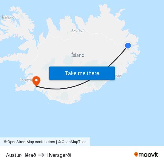 Austur-Hérað to Hveragerði map