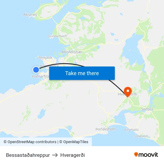 Bessastaðahreppur to Hveragerði map