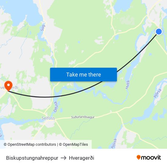 Biskupstungnahreppur to Hveragerði map