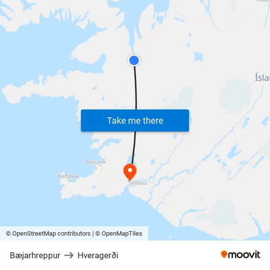 Bæjarhreppur to Hveragerði map