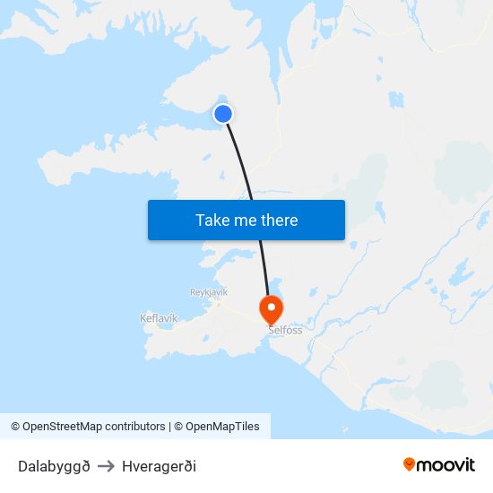 Dalabyggð to Hveragerði map