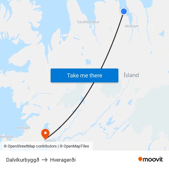 Dalvíkurbyggð to Hveragerði map
