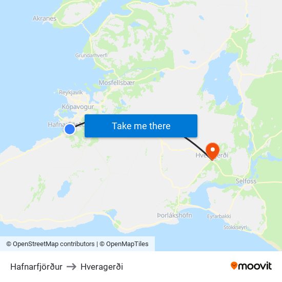 Hafnarfjörður to Hveragerði map