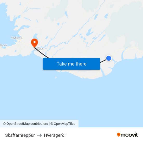 Skaftárhreppur to Hveragerði map