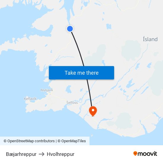 Bæjarhreppur to Hvolhreppur map