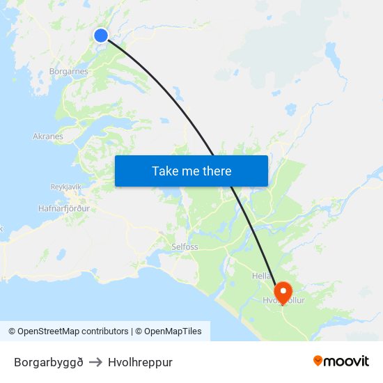 Borgarbyggð to Hvolhreppur map