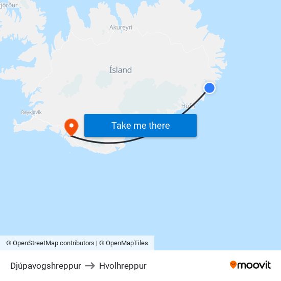 Djúpavogshreppur to Hvolhreppur map