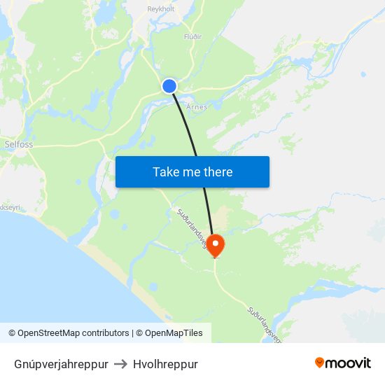 Gnúpverjahreppur to Hvolhreppur map