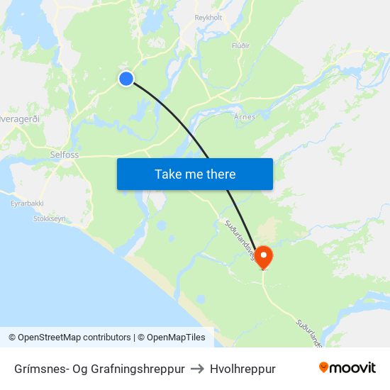 Grímsnes- Og Grafningshreppur to Hvolhreppur map