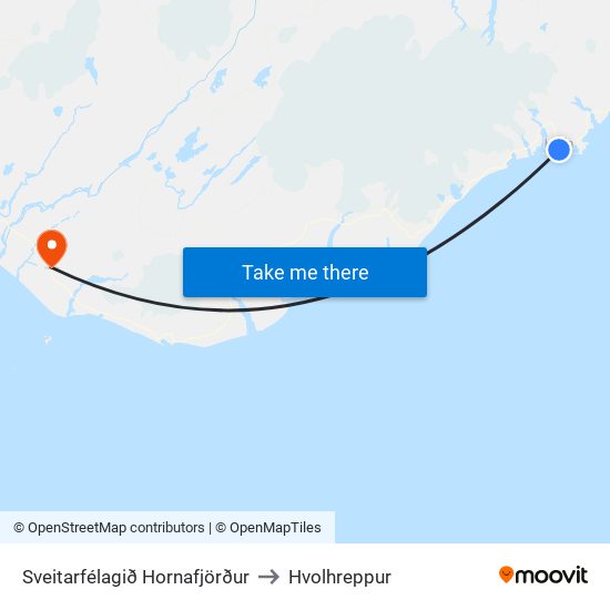 Sveitarfélagið Hornafjörður to Hvolhreppur map