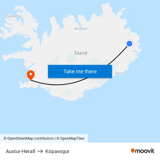 Austur-Hérað to Kópavogur map