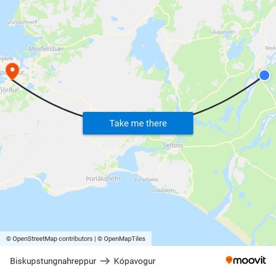 Biskupstungnahreppur to Kópavogur map