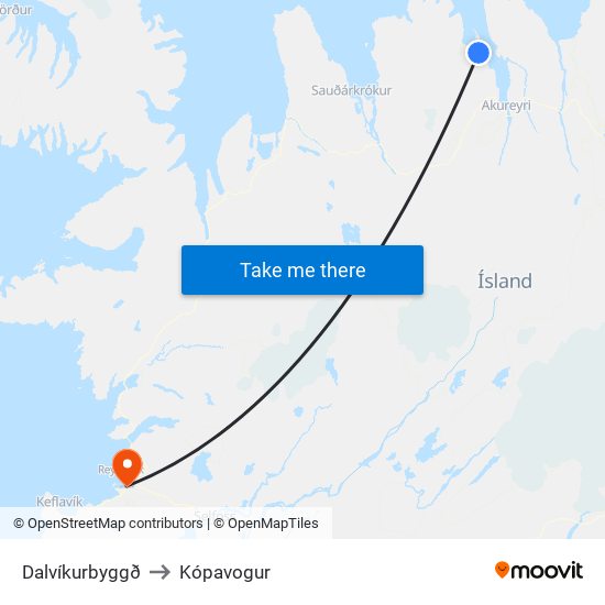 Dalvíkurbyggð to Kópavogur map