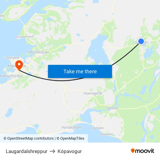 Laugardalshreppur to Kópavogur map