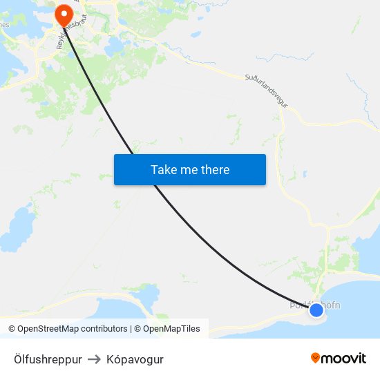 Ölfushreppur to Kópavogur map
