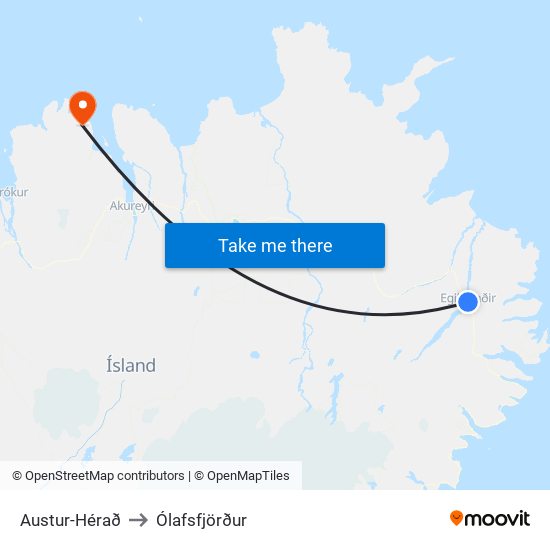 Austur-Hérað to Ólafsfjörður map