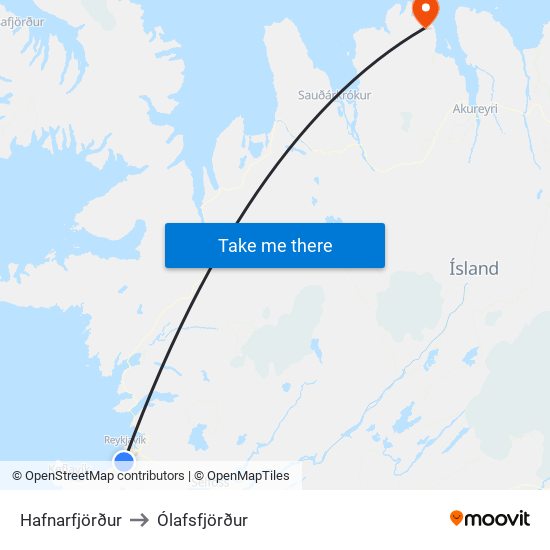 Hafnarfjörður to Ólafsfjörður map