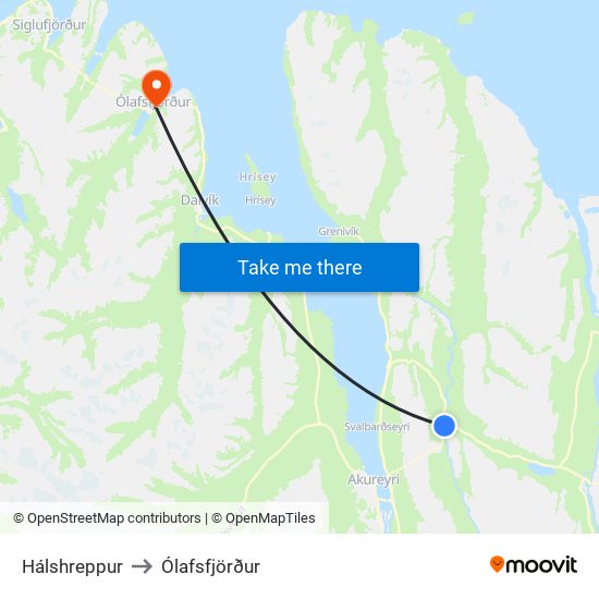 Hálshreppur to Ólafsfjörður map