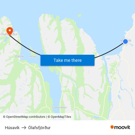 Húsavík to Ólafsfjörður map