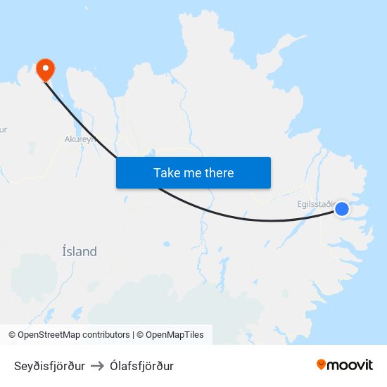 Seyðisfjörður to Ólafsfjörður map