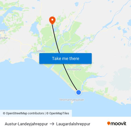 Austur-Landeyjahreppur to Laugardalshreppur map